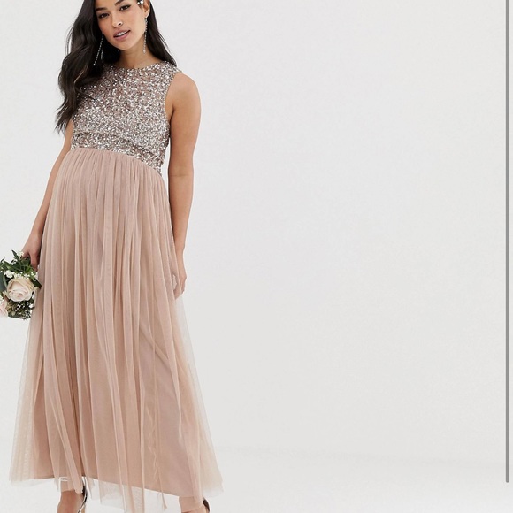 asos sequin maternity dress ASOS DESIGN Maternity halterneck pretty embroidered floral and sequin mesh maxi dress